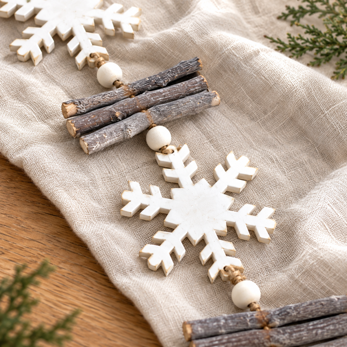 White Snowflake and Twig Garland - 150 cm
