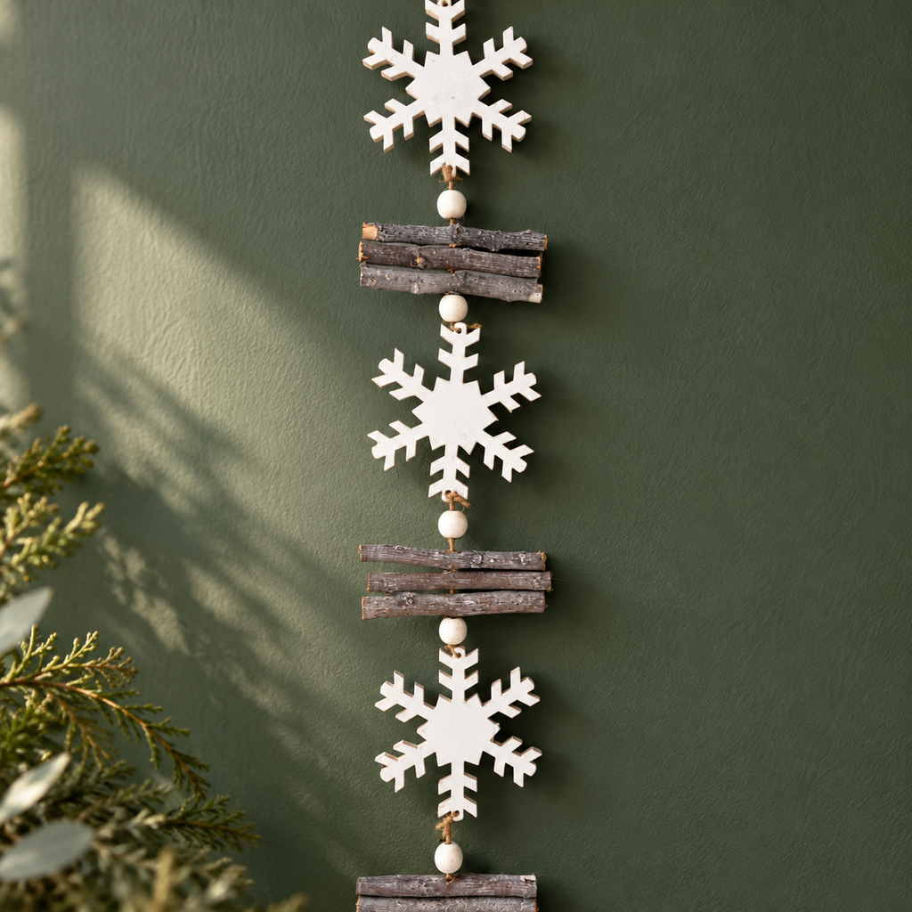 White Snowflake and Twig Garland - 150 cm
