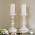 Whitewashed Wood Pillar Candle Holders - Pair - view 2