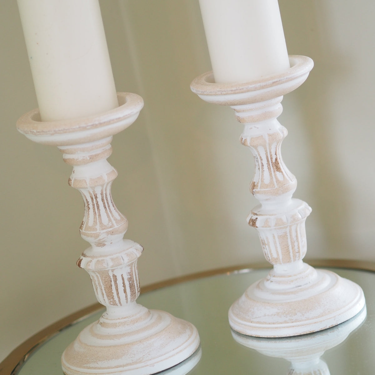 Whitewashed Wood Pillar Candle Holders - Pair - view 3